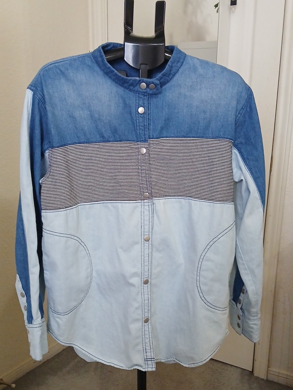 We The Free Two-Tone Light & Medium Blue Denim Button-Front Shirt